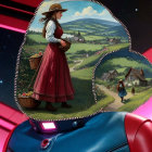 Vibrant Costume with Gas Mask and Abstract Background