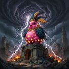 Futuristic Scene with Whimsical Egg-Shaped Structure