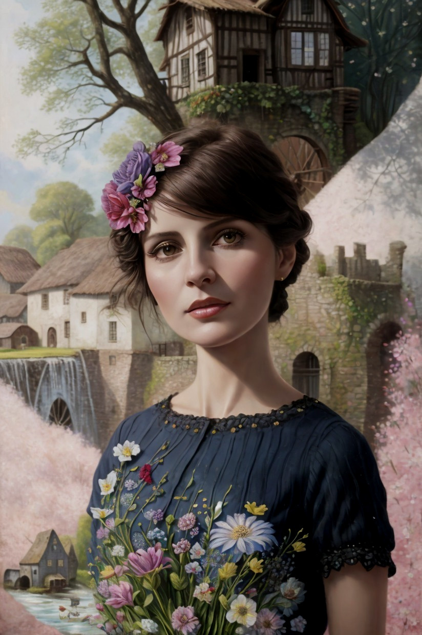 Serene Portrait of a Woman in Nature with Flowers