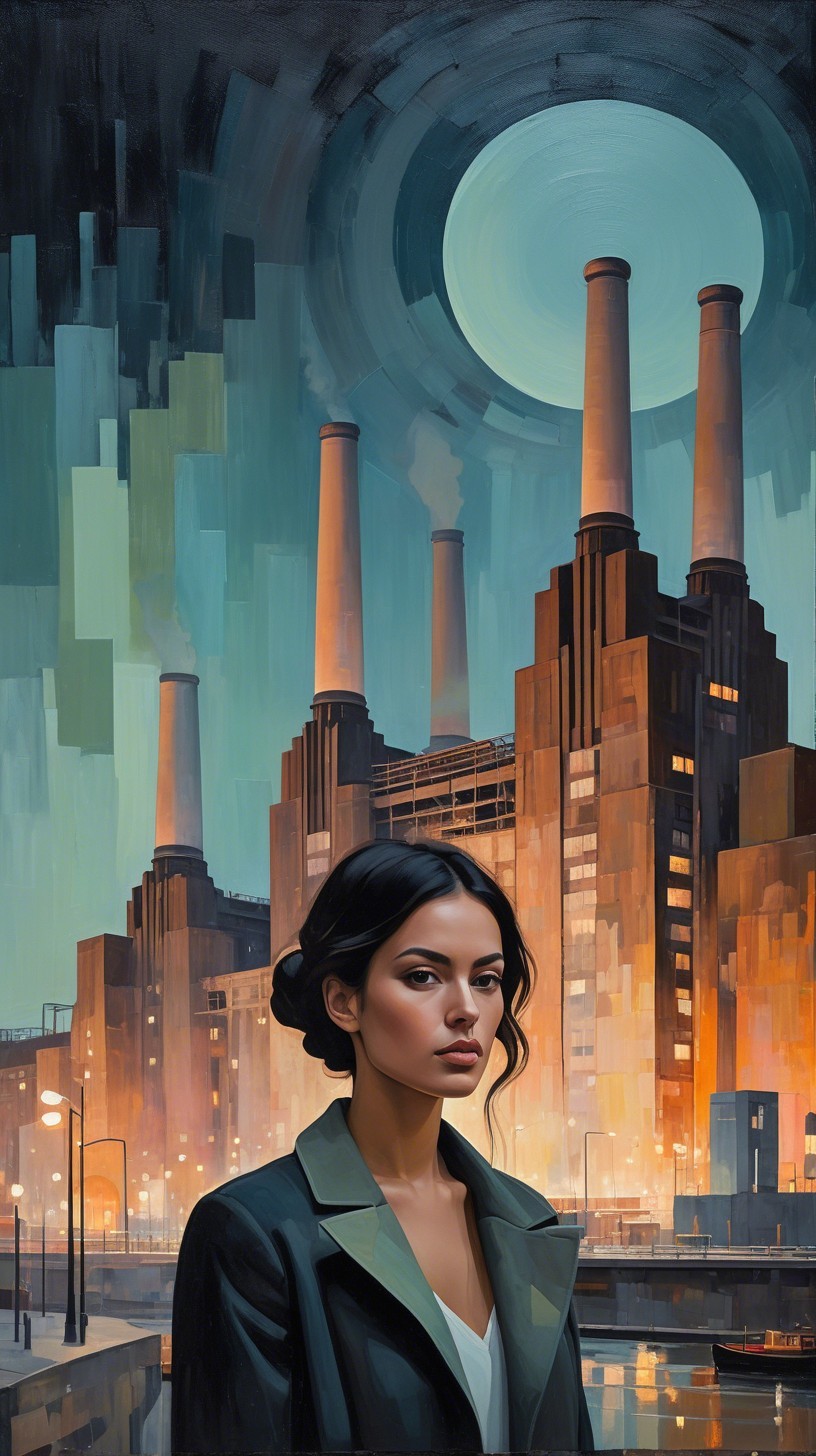 Contemplative Woman in Striking Industrial Landscape