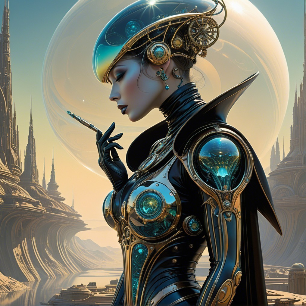 Futuristic Woman in Surreal Landscape with Structures