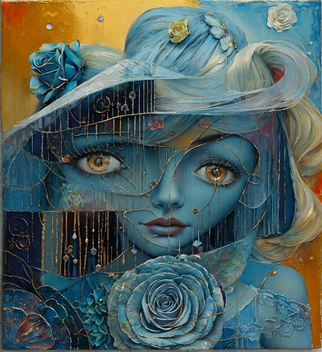 Blue-Toned Portrait of a Woman with Golden Eyes