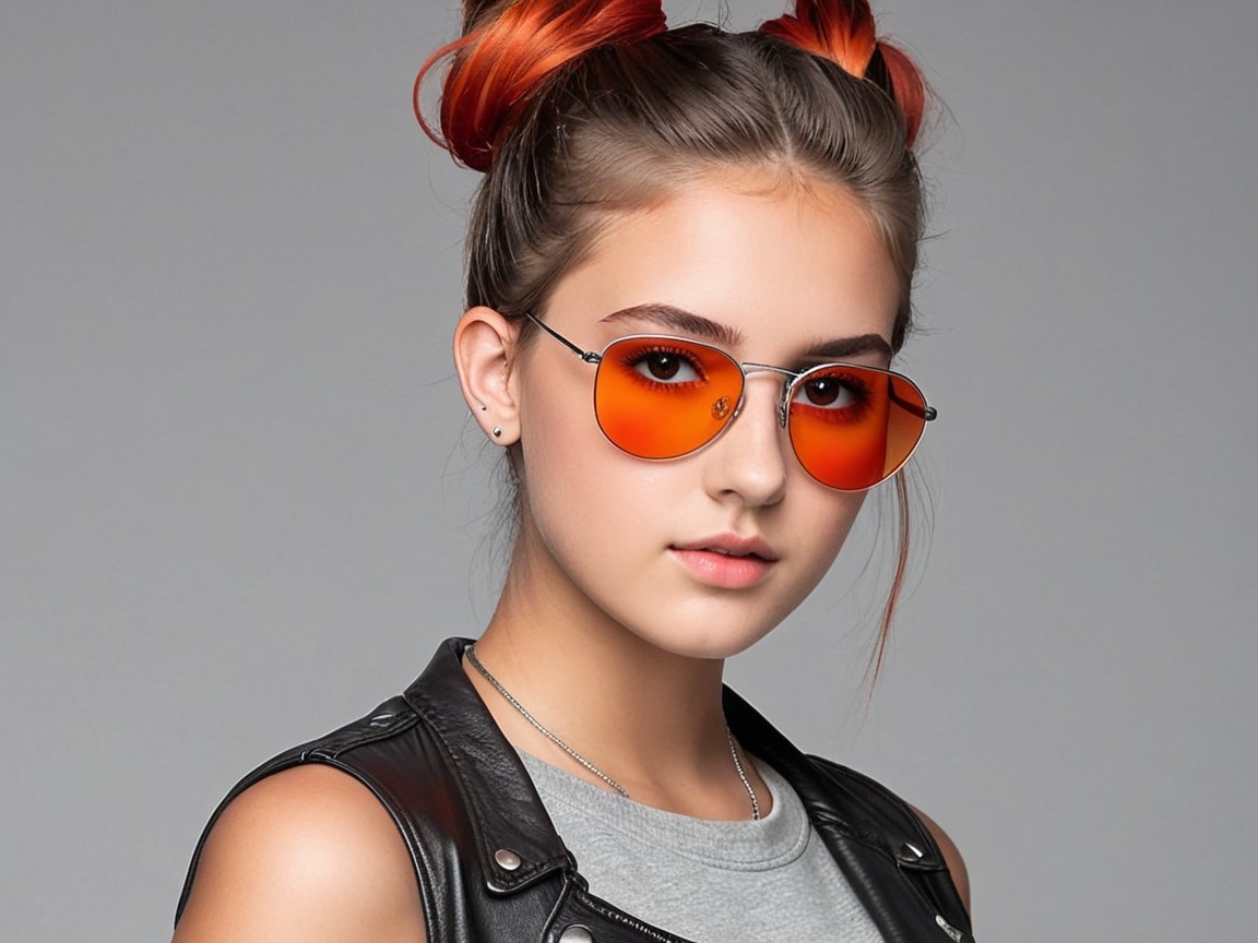 Fashionable Young Woman with Orange Hair and Sunglasses