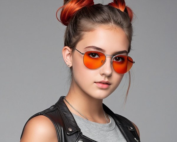 Fashionable Young Woman with Orange Hair and Sunglasses