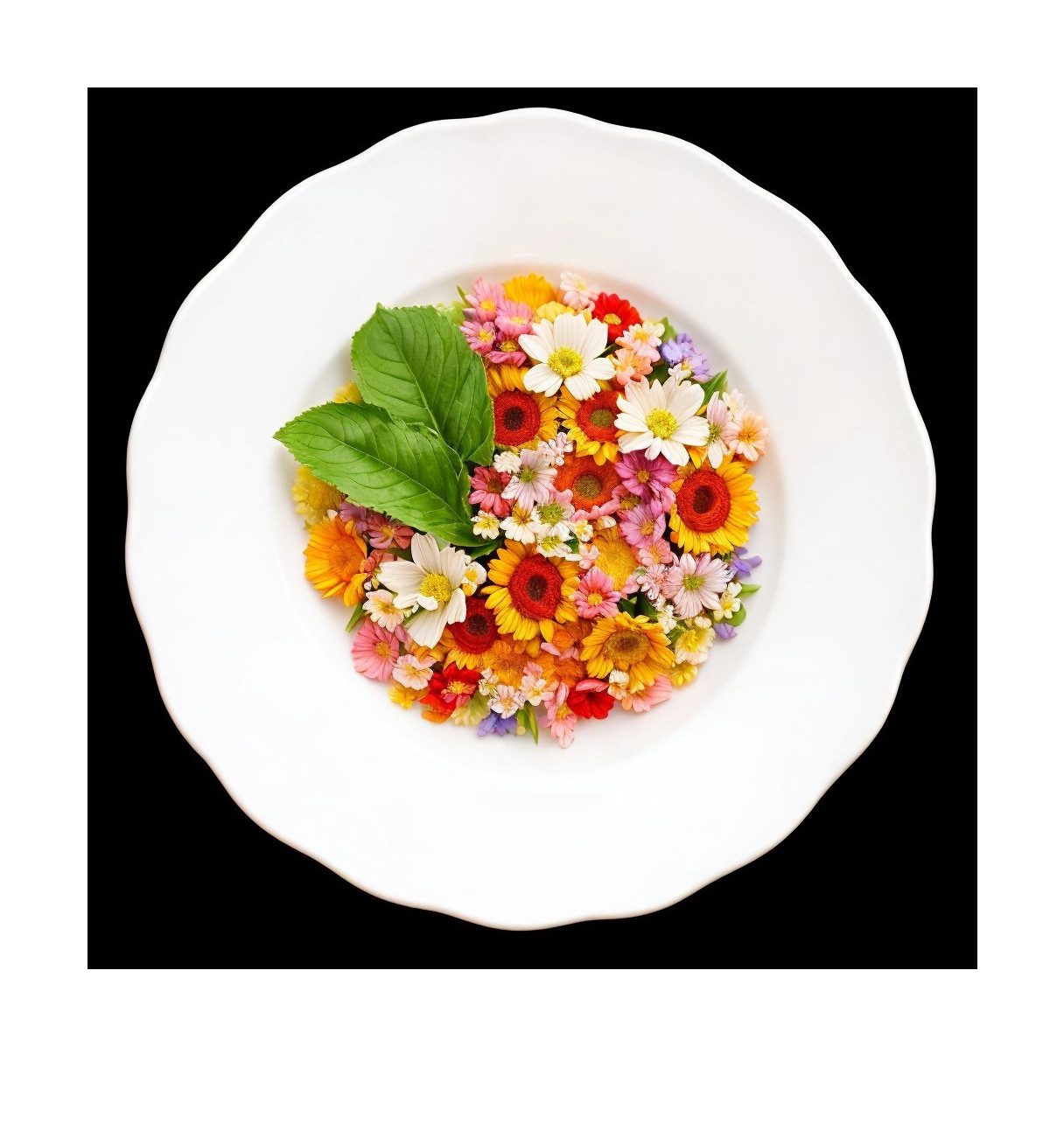 Colorful Flowers Displayed on a White Plate