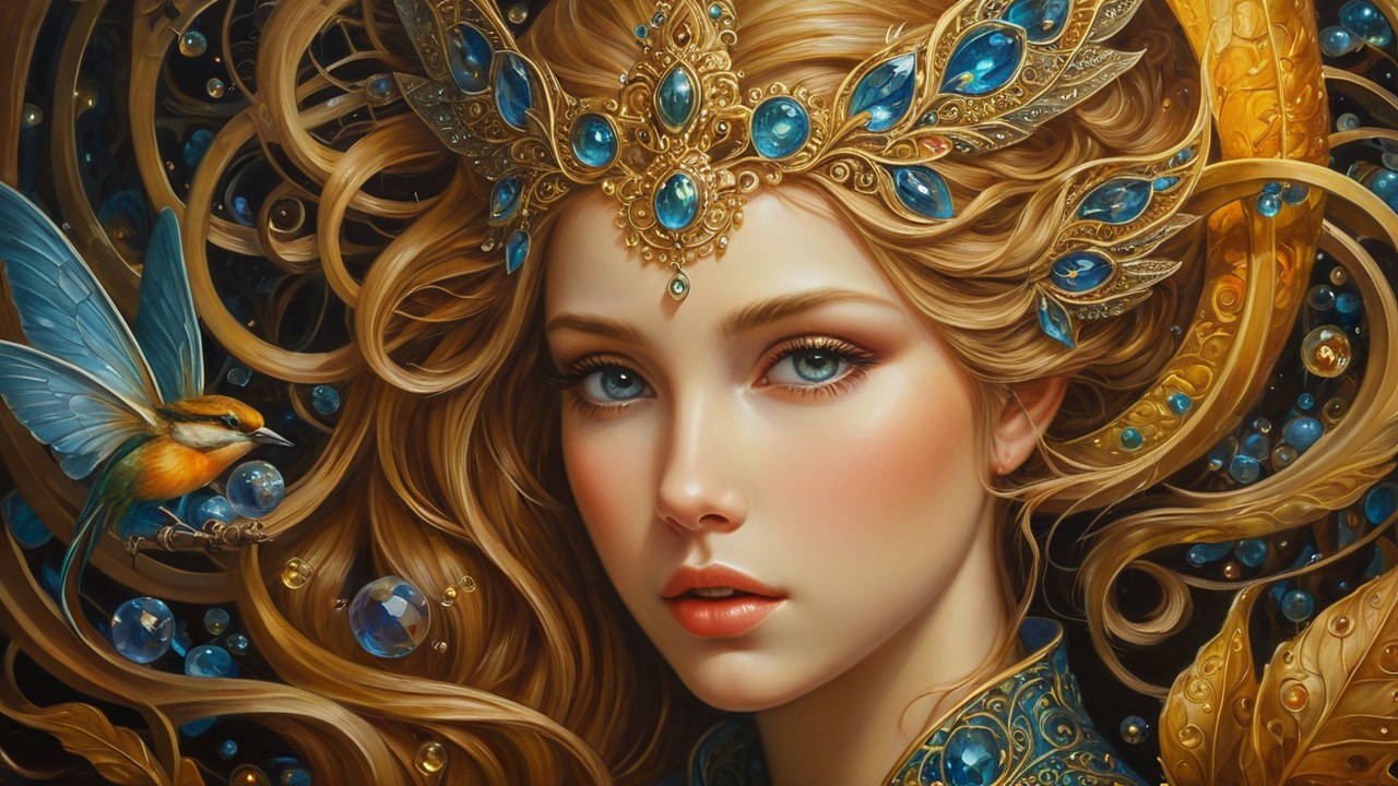 Portrait of a Young Woman with Golden Hair and Crown