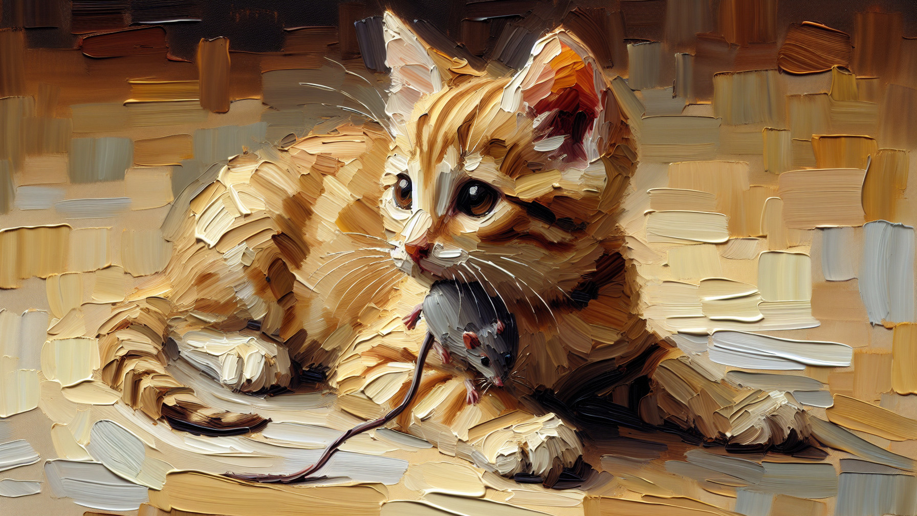 Ginger Kitten and Mouse on Soft Neutral Background