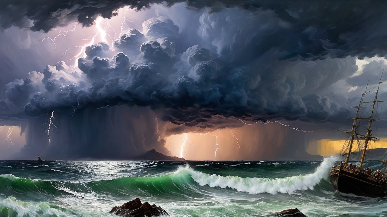 Dramatic Seascape with Tempestuous Sky and Waves