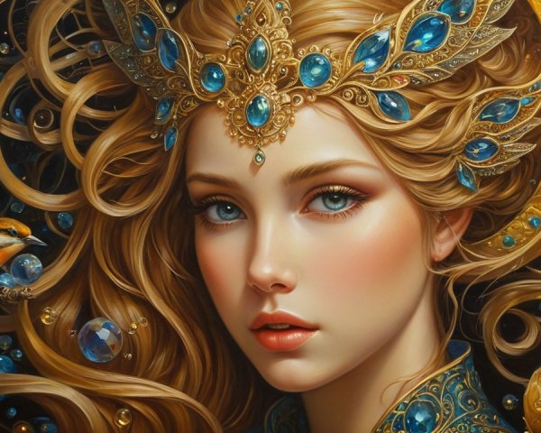 Portrait of a Young Woman with Golden Hair and Crown