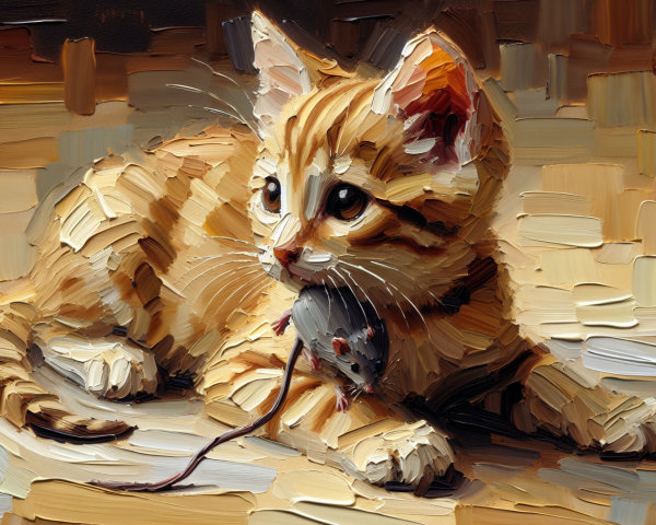 Ginger Kitten and Mouse on Soft Neutral Background