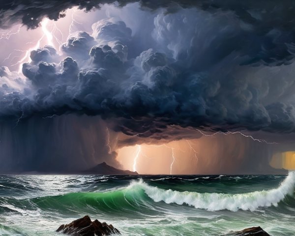 Dramatic Seascape with Tempestuous Sky and Waves