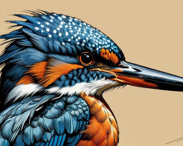 Illustration of a Kingfisher with Blue and Orange Plumage
