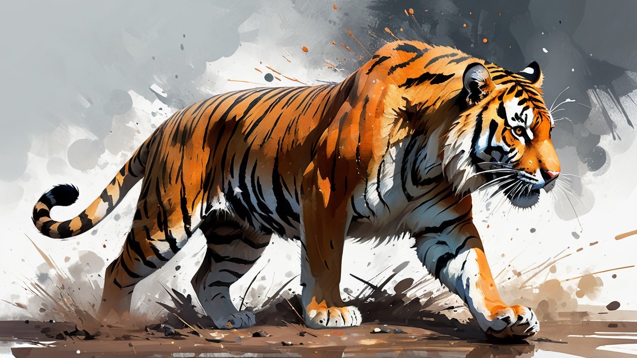 Majestic tiger on dynamic splattered backdrop