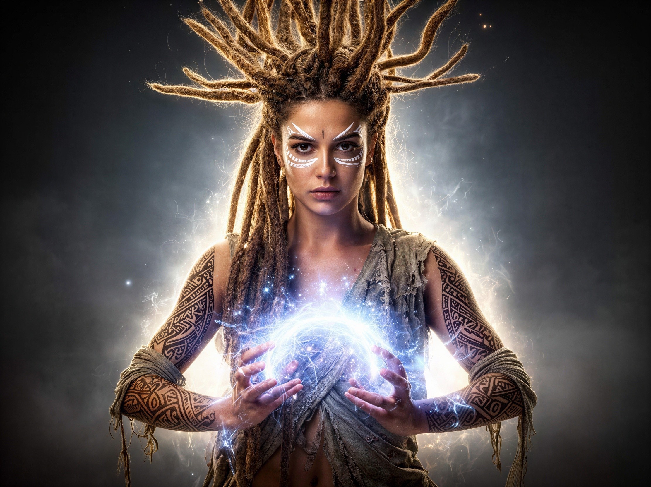 Tribal Woman with Dreadlocks and Energy Orb