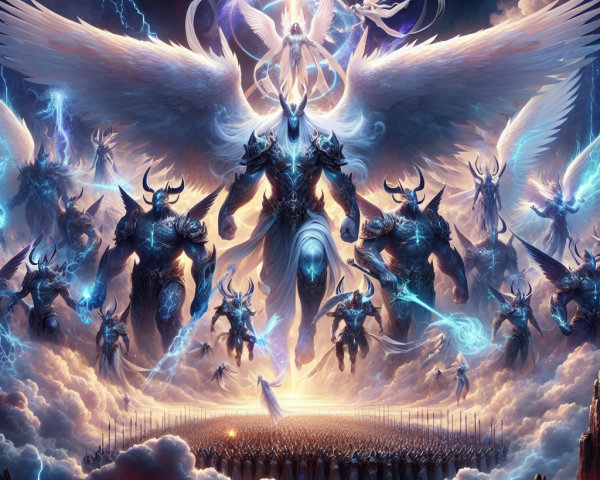 Angelic Figures in a Celestial Light Clash Scene