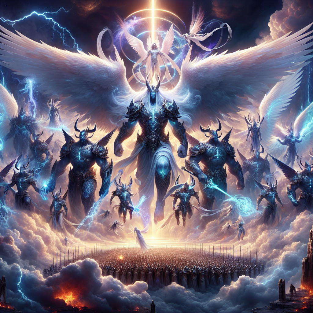 Angelic Figures in a Celestial Light Clash Scene
