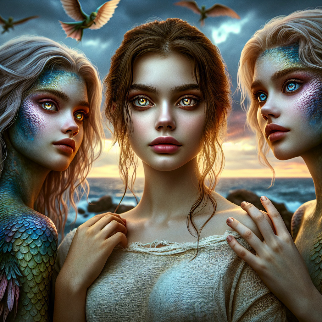 Enchanting Merfolk at Sunset by the Seaside
