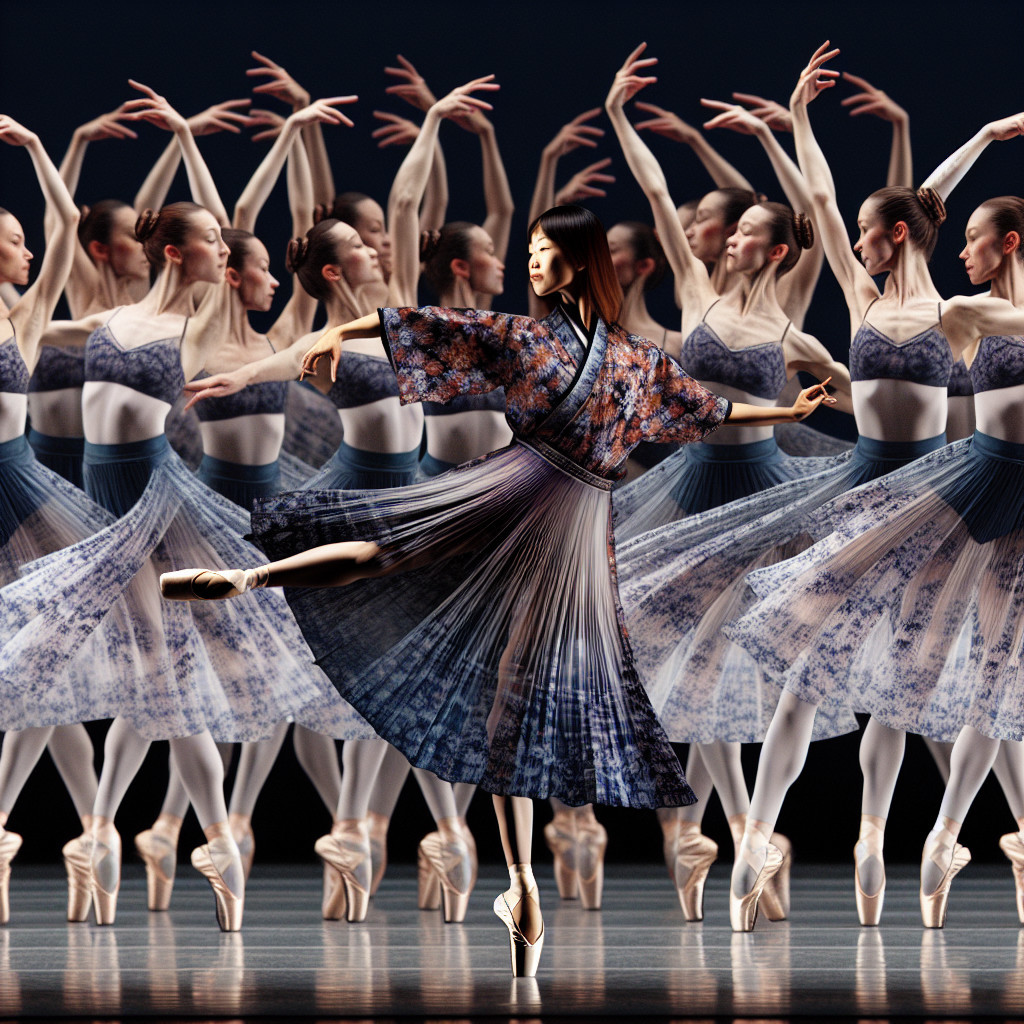 Ballet Dancers in Kimono Attire on Stage Performance