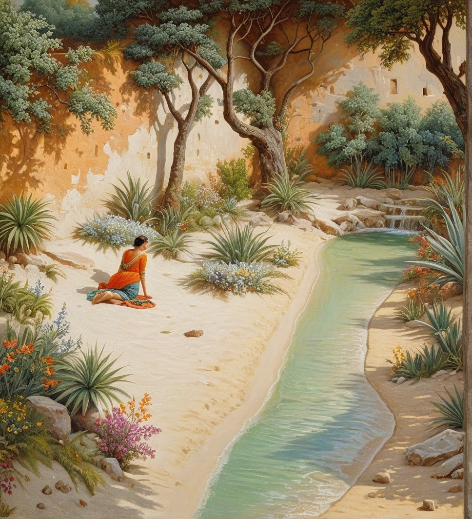 Serene Landscape with Woman by Tranquil River