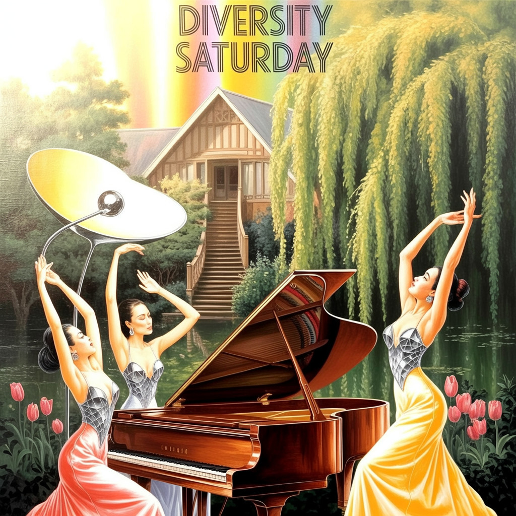 Elegant Women Performing Music in Garden Setting