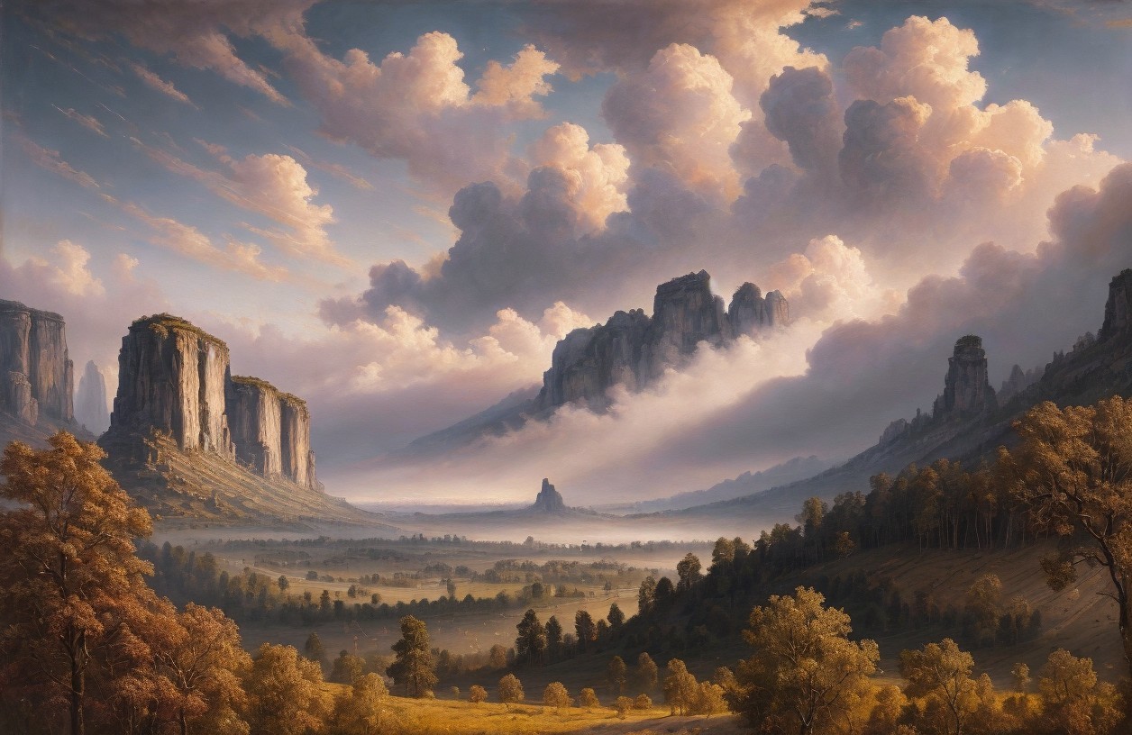 Towering Rock Formations in Lush Valley Landscape