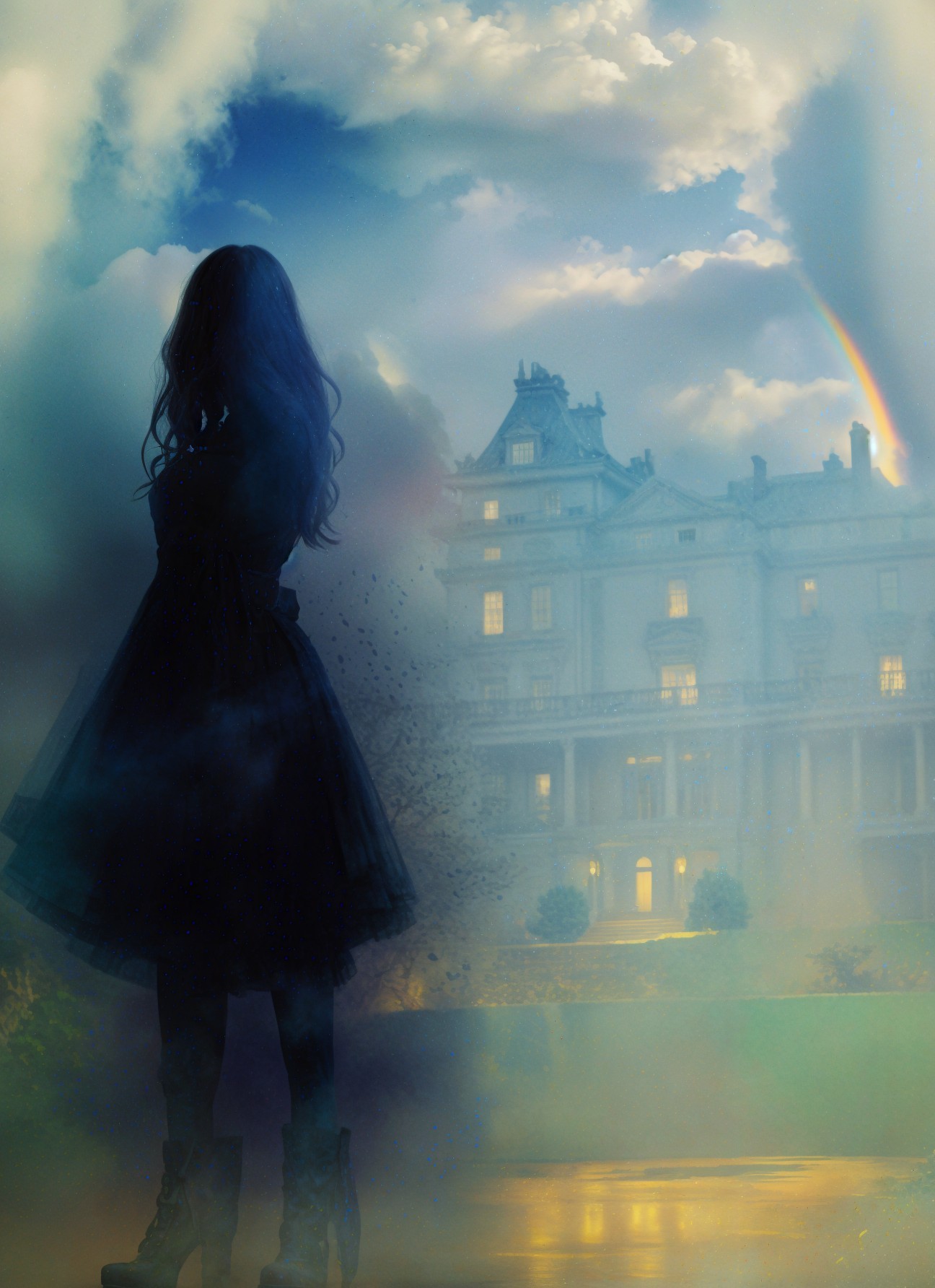 Silhouette of a Figure in a Dreamy Landscape Scene
