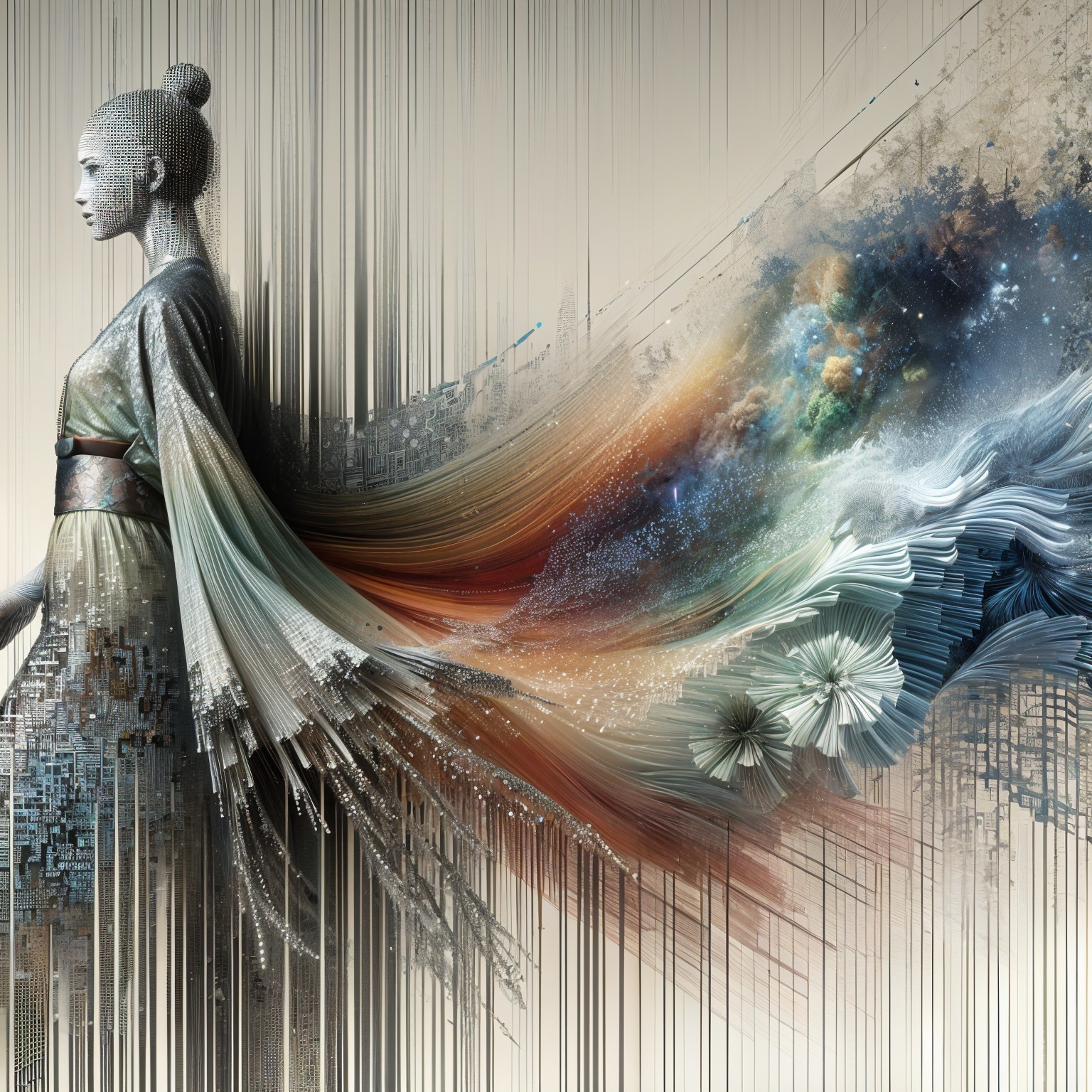 Digitally Rendered Figure in Vibrant Abstract Colors