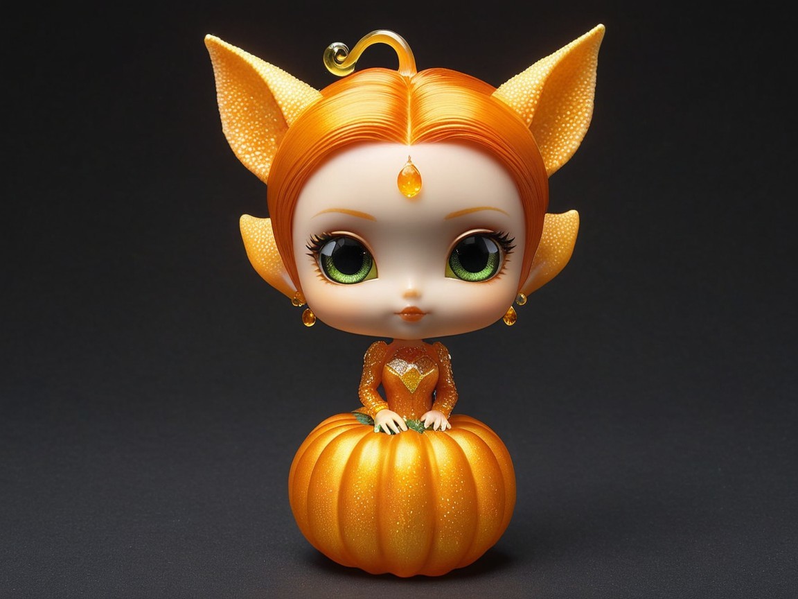 Whimsical Halloween Doll with Pumpkin Base and Charm