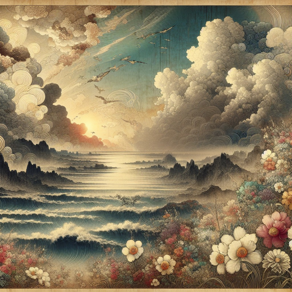 Serene Landscape with Waves, Sea, and Vibrant Sky