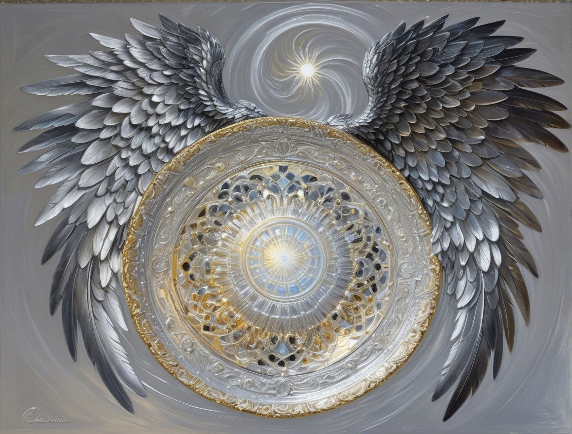 Circular Design with Silver and Black Feather Wings