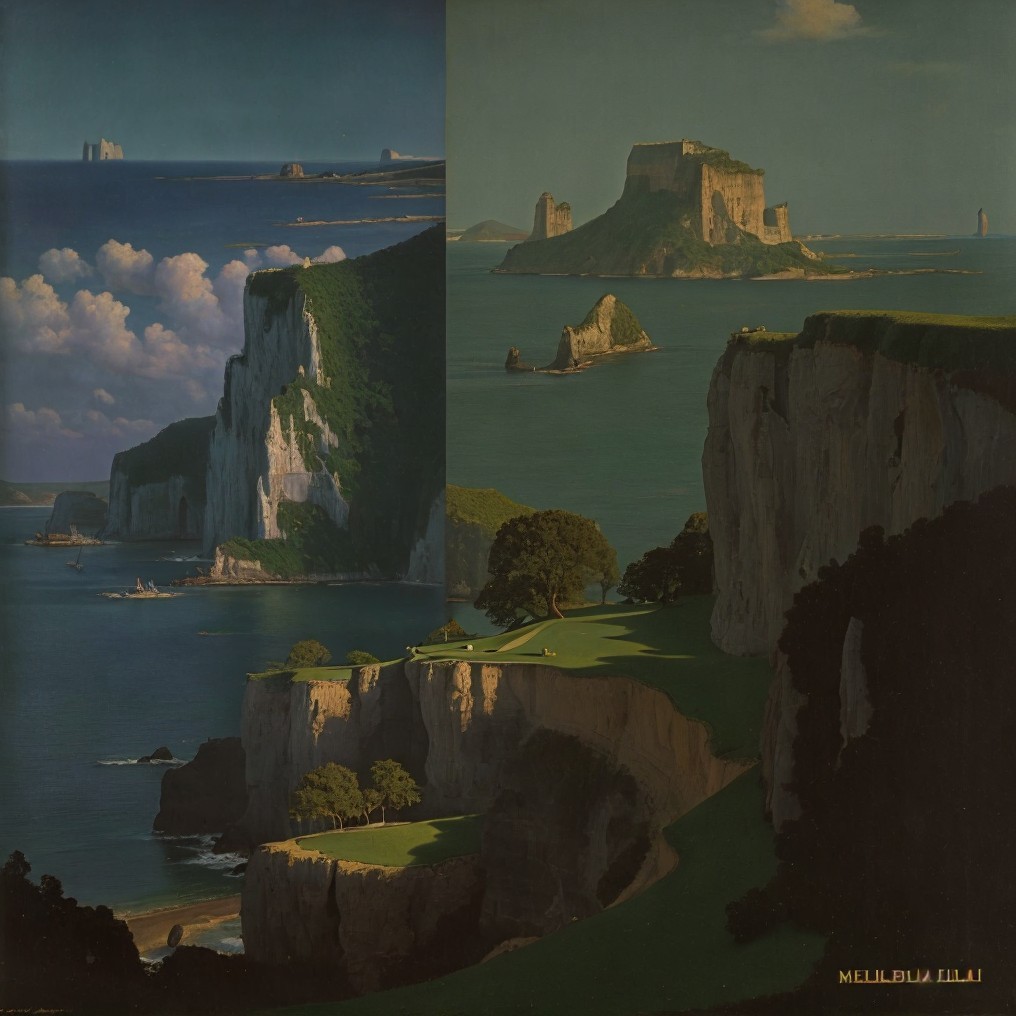 Coastal Landscape with Cliffs and Tranquil Waters