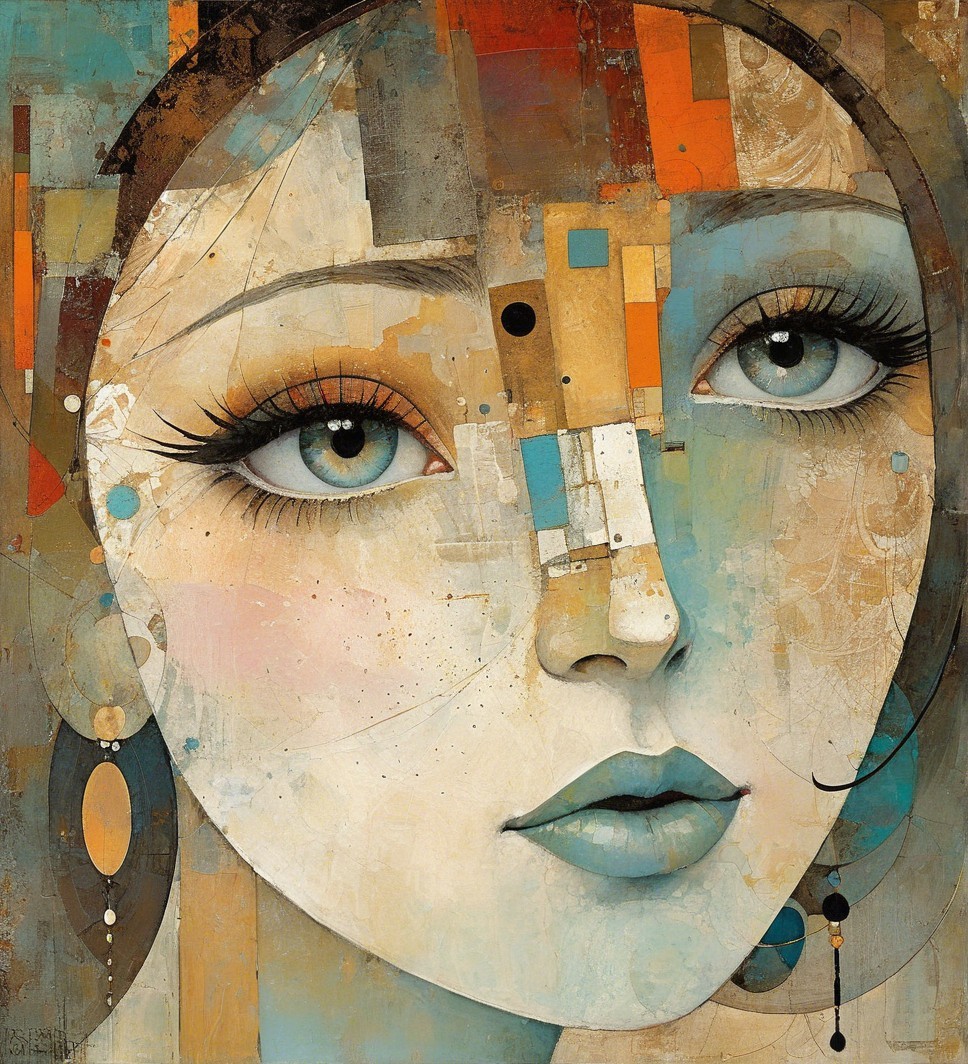 Abstract Portrait of a Woman with Geometric Shapes