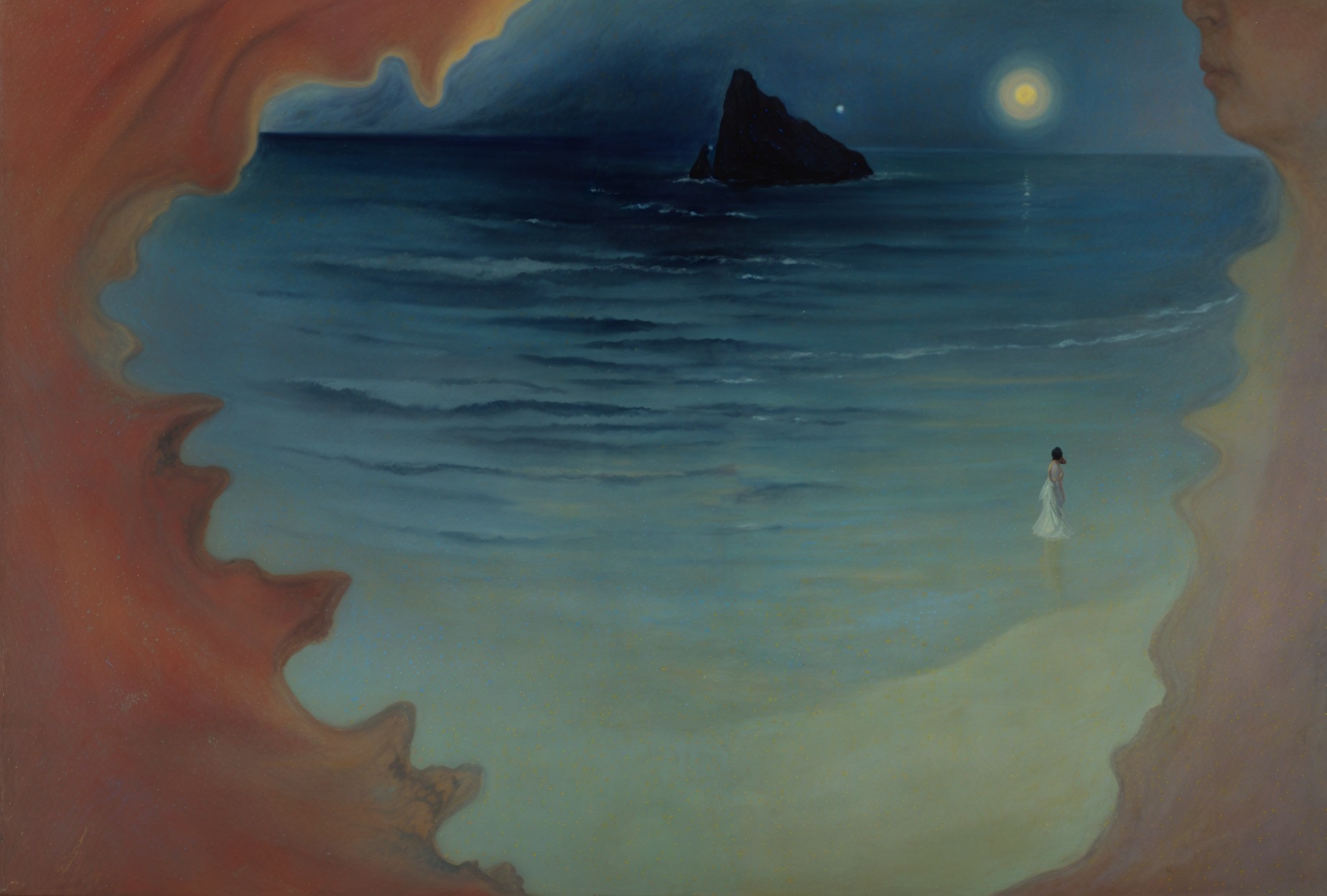 Serene Seascape with Figure on Tranquil Beach
