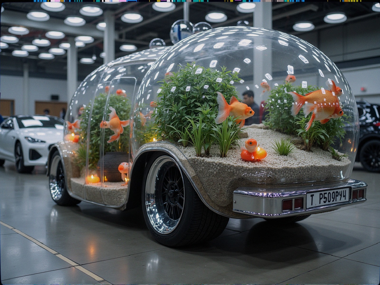 Whimsical Bubble Car with Goldfish Aquarium Design