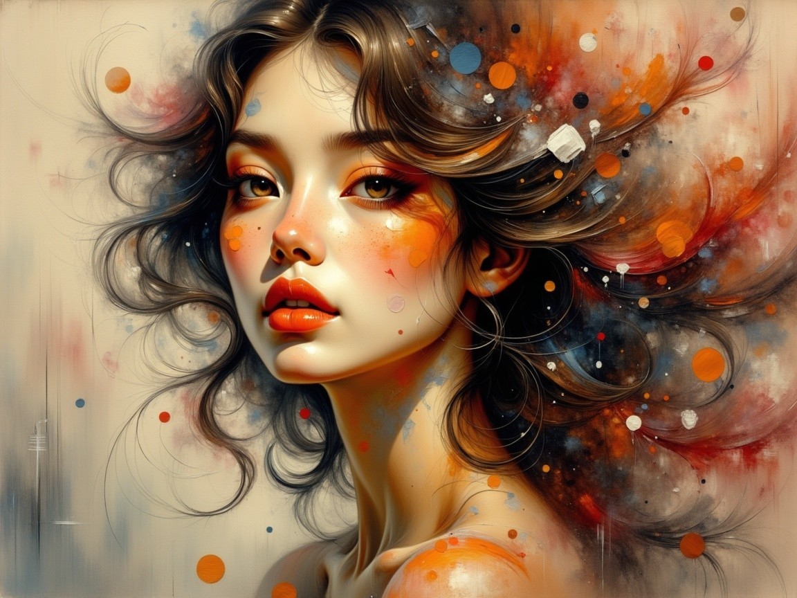 Portrait of a Young Woman with Colorful Features