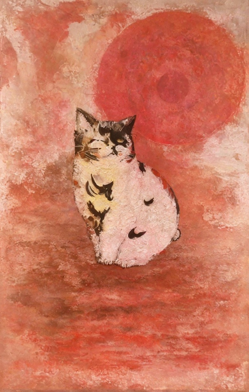 Textured Artwork of a Serene Cat in Warm Colors