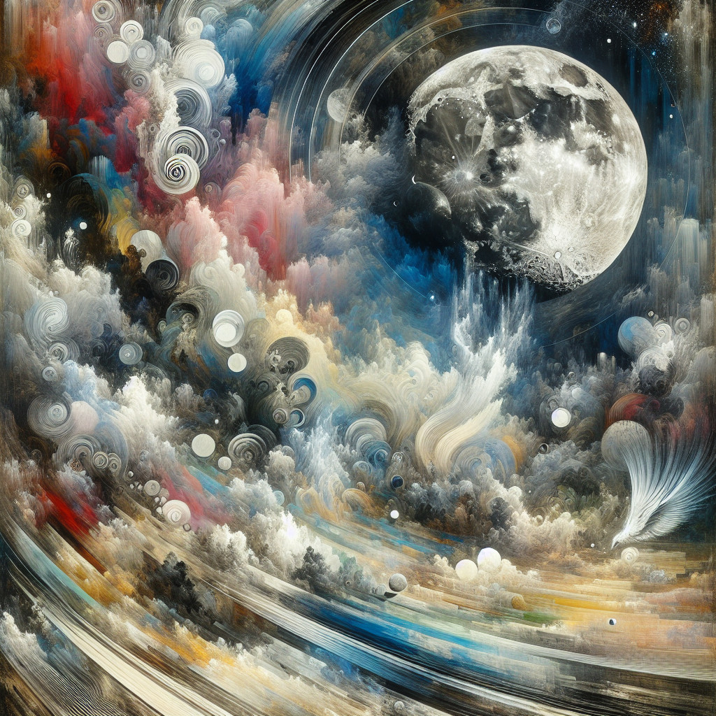 Vibrant Cosmic Scene with Detailed Moon and Clouds