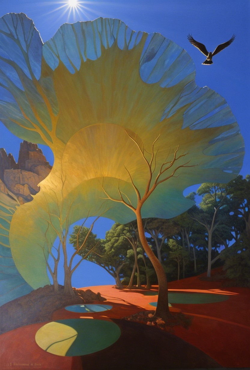 Surreal Landscape with Vibrant Colors and Unique Flora