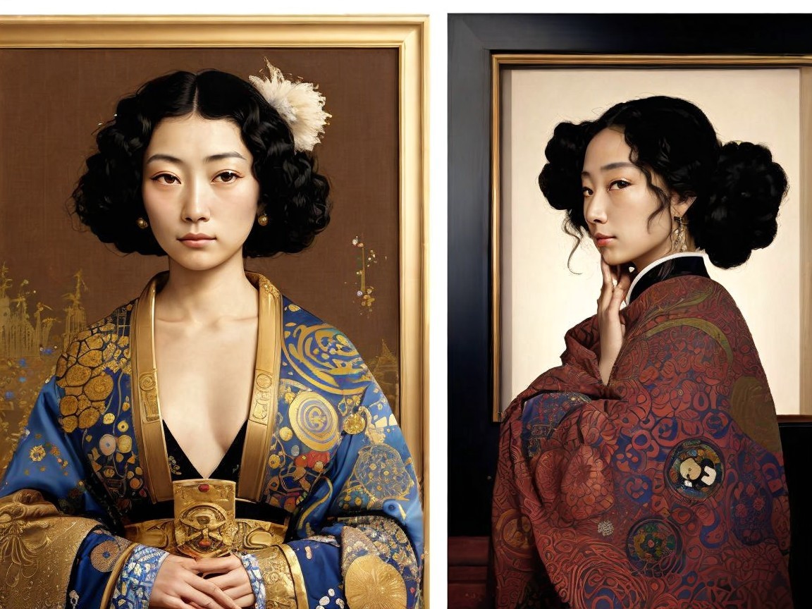 Portraits of a Woman in Traditional Japanese Attire