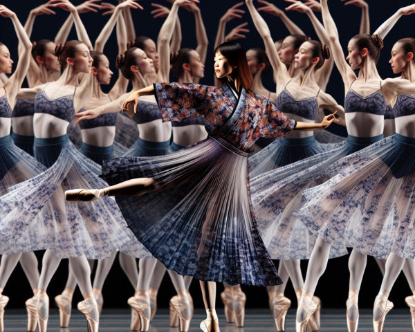 Ballet Dancers in Kimono Attire on Stage Performance