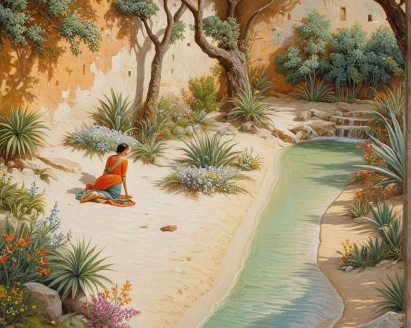 Serene Landscape with Woman by Tranquil River