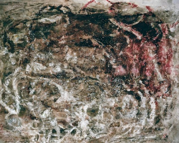 Textured Abstract Painting in Brown, Black, and Red