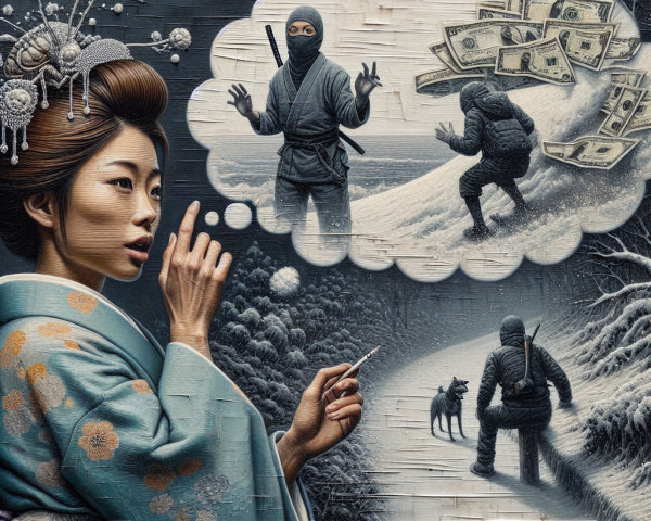 Woman in Traditional Japanese Attire Contemplating Scenes