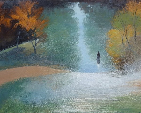 Lone Figure Wading Through Light Blue Water in Nature