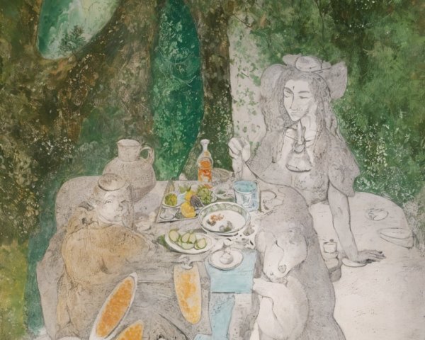 Whimsical Table Setting in a Lush Green Scene