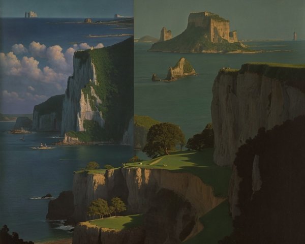 Coastal Landscape with Cliffs and Tranquil Waters