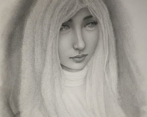 Monochromatic Pencil Drawing of a Young Female Figure