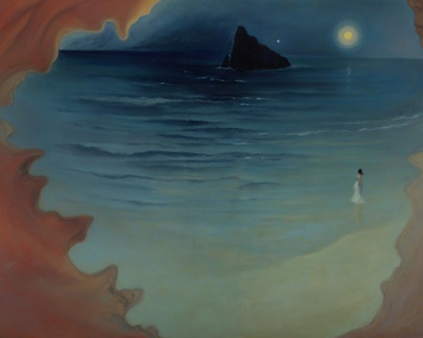 Serene Seascape with Figure on Tranquil Beach
