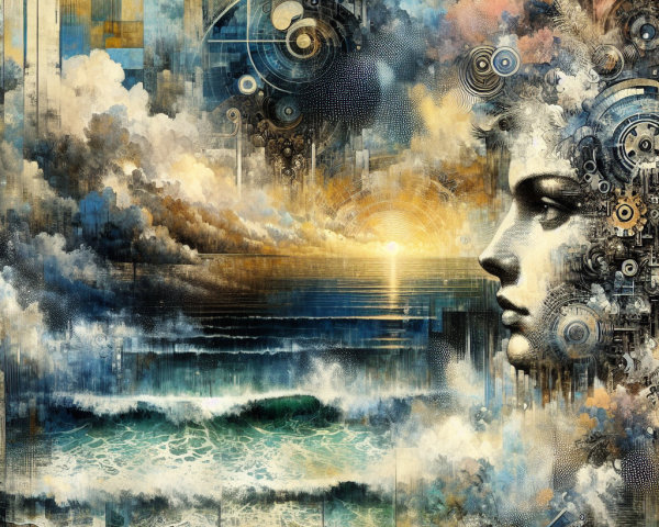 Surreal Seascape with Abstract Human Elements