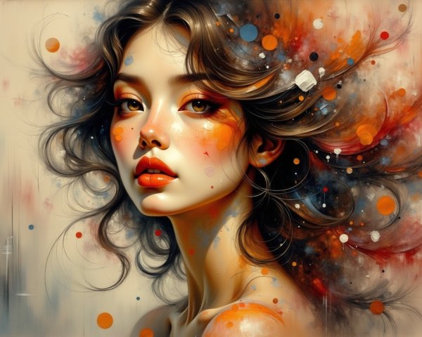 Portrait of a Young Woman with Colorful Features